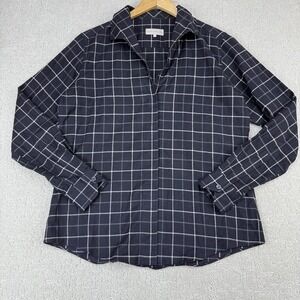 Sarah Alexandra Womens Plaid Button Front Shirt 8 Navy $395